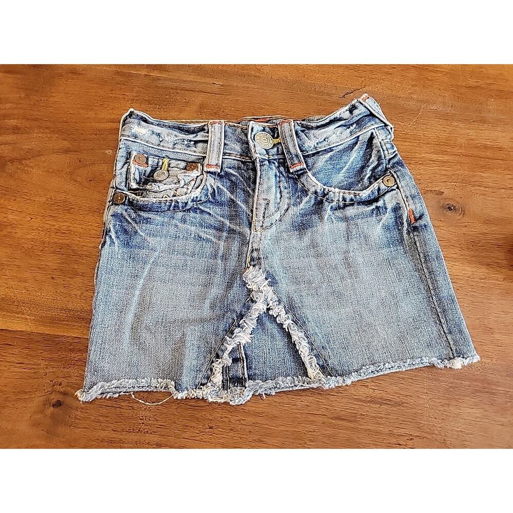 True Religion Denim Blue Medium Wash Flap Pockets Toddler Skirt Size 4 Adorable